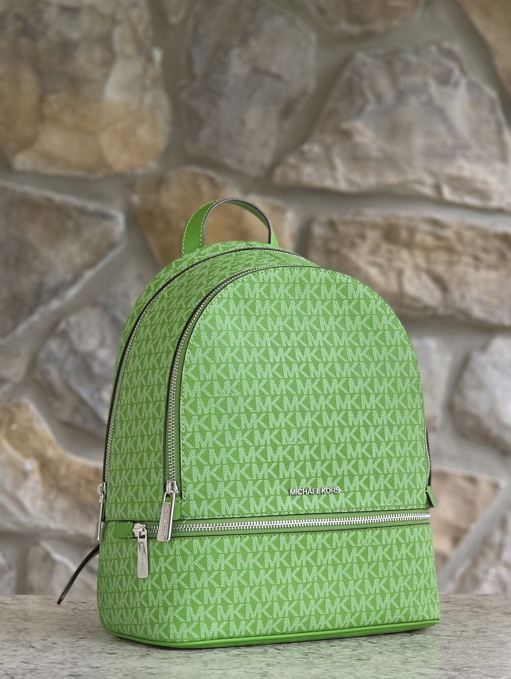 Michael Kors Rhea Medium Logo Green Backpack